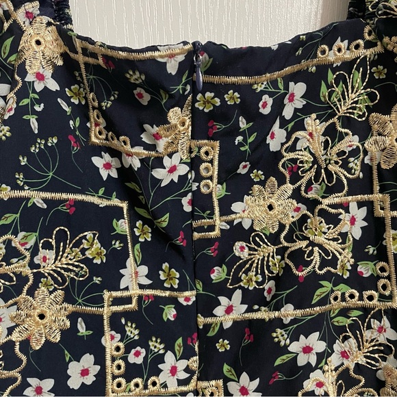 Xiarichanming Navy Blue Shorts Romper Zipper Back Gold White Pink Florals Lrg. - Picture 10 of 11